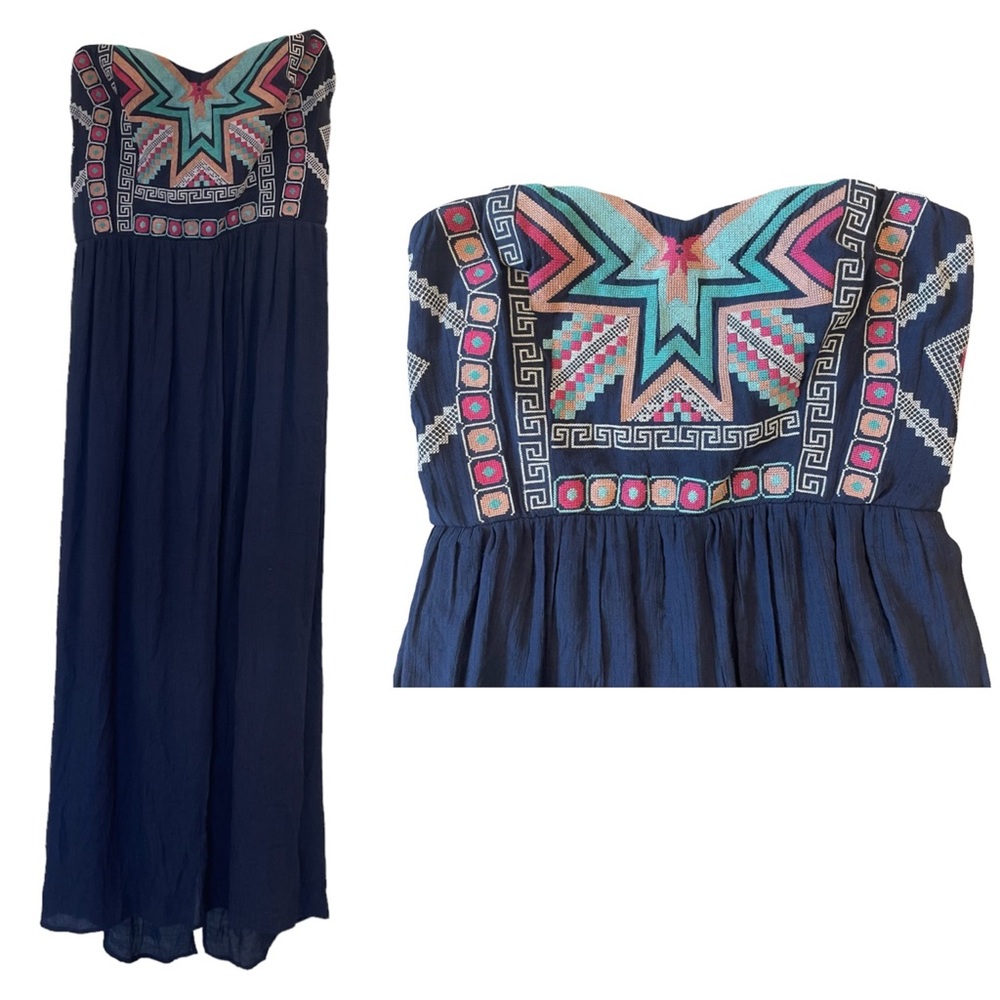 MAURICES Aztec Embroidery Strapless Maxi Dress